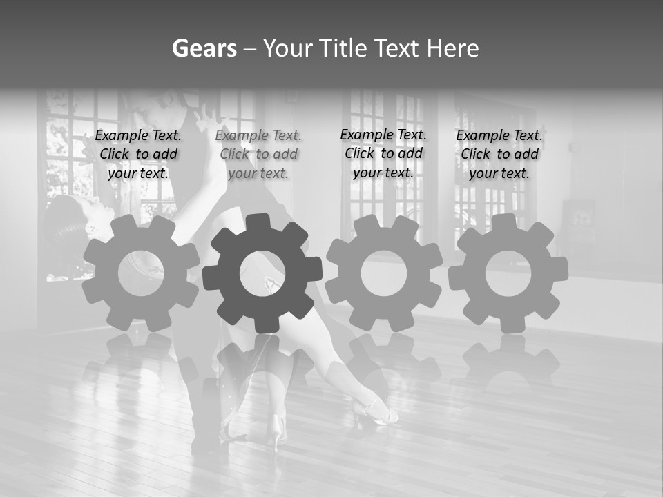 A Young  Couple Dancing And Practicing Ballroom Dancing Together In A Studio - Focus On Woman - Black And White, High Key Effect PowerPoint Template