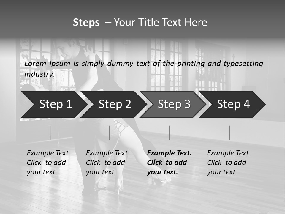 A Young  Couple Dancing And Practicing Ballroom Dancing Together In A Studio - Focus On Woman - Black And White, High Key Effect PowerPoint Template