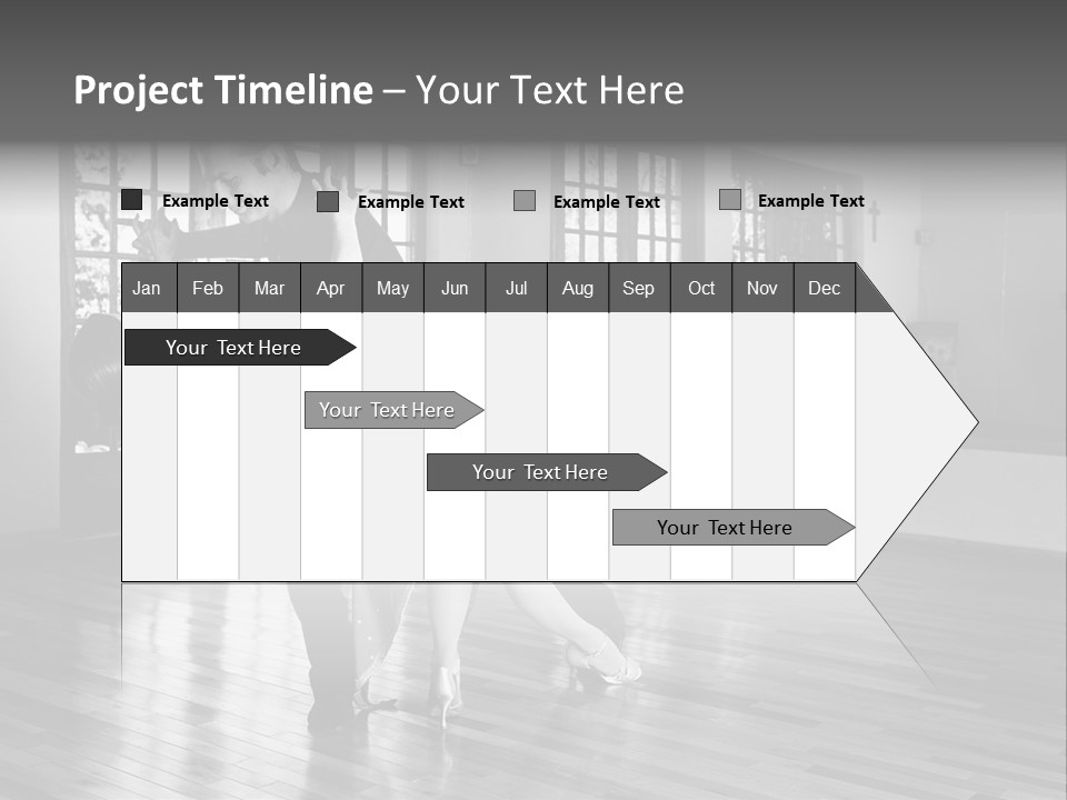 A Young  Couple Dancing And Practicing Ballroom Dancing Together In A Studio - Focus On Woman - Black And White, High Key Effect PowerPoint Template