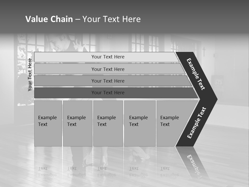 A Young  Couple Dancing And Practicing Ballroom Dancing Together In A Studio - Focus On Woman - Black And White, High Key Effect PowerPoint Template