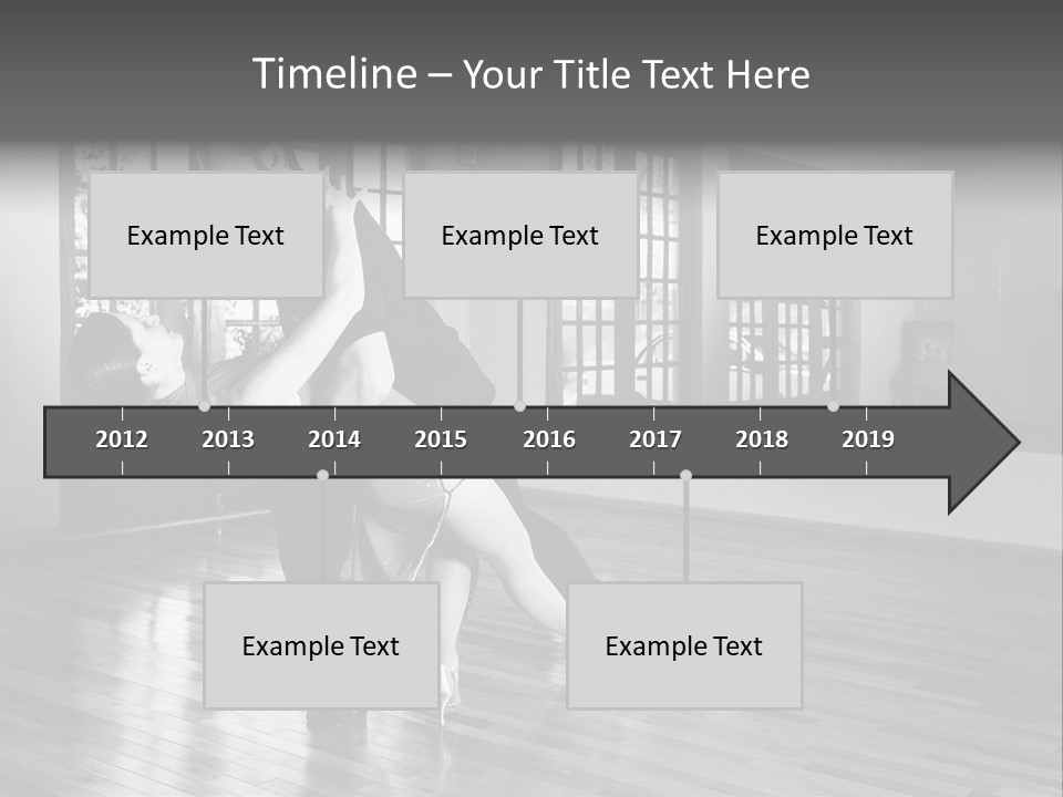 A Young  Couple Dancing And Practicing Ballroom Dancing Together In A Studio - Focus On Woman - Black And White, High Key Effect PowerPoint Template