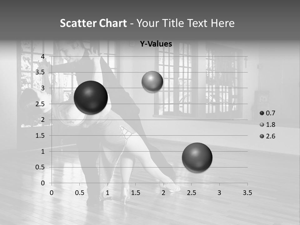 A Young  Couple Dancing And Practicing Ballroom Dancing Together In A Studio - Focus On Woman - Black And White, High Key Effect PowerPoint Template