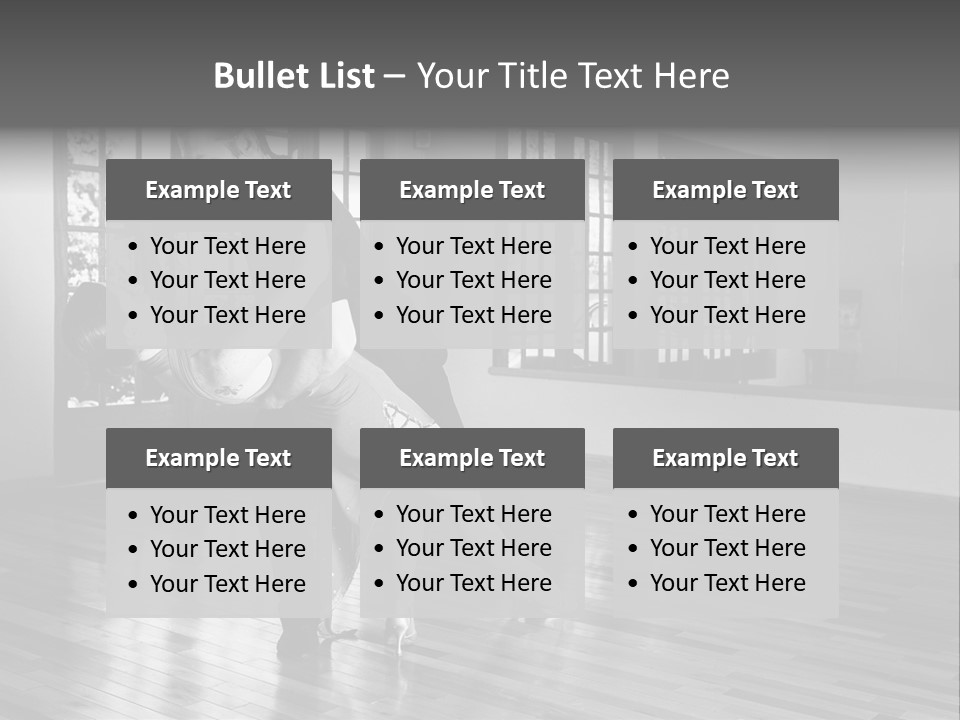 A Young  Couple Dancing And Practicing Ballroom Dancing Together In A Studio - Focus On Woman - Black And White, High Key Effect PowerPoint Template