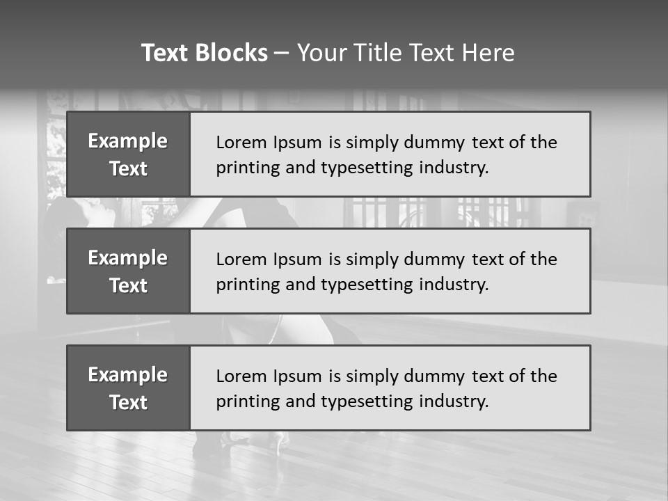 A Young  Couple Dancing And Practicing Ballroom Dancing Together In A Studio - Focus On Woman - Black And White, High Key Effect PowerPoint Template