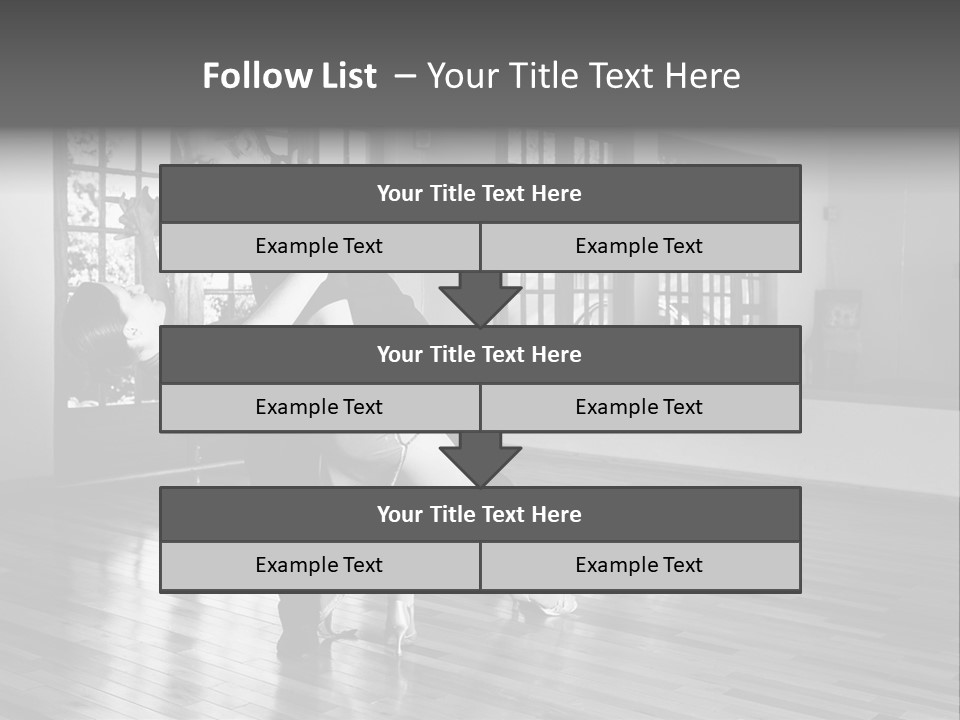 A Young  Couple Dancing And Practicing Ballroom Dancing Together In A Studio - Focus On Woman - Black And White, High Key Effect PowerPoint Template