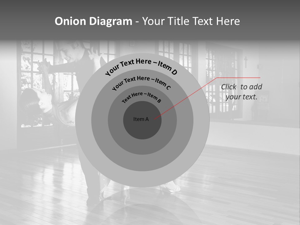 A Young  Couple Dancing And Practicing Ballroom Dancing Together In A Studio - Focus On Woman - Black And White, High Key Effect PowerPoint Template