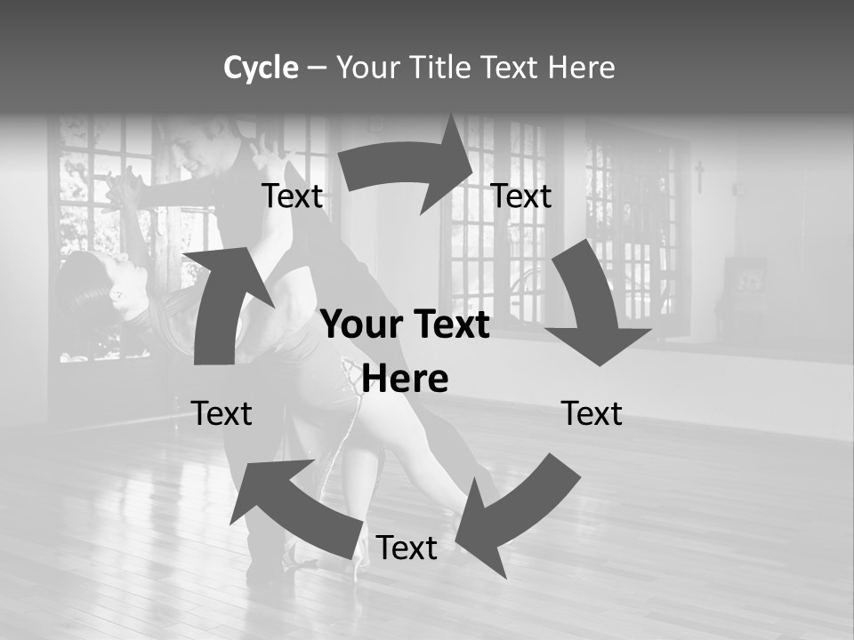 A Young  Couple Dancing And Practicing Ballroom Dancing Together In A Studio - Focus On Woman - Black And White, High Key Effect PowerPoint Template