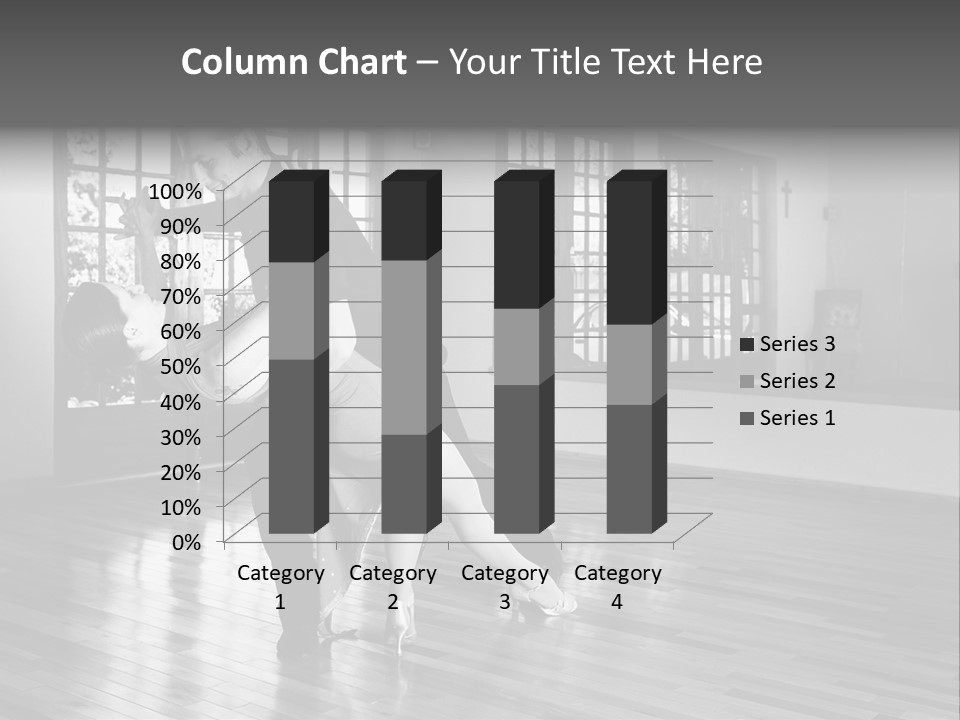 A Young  Couple Dancing And Practicing Ballroom Dancing Together In A Studio - Focus On Woman - Black And White, High Key Effect PowerPoint Template