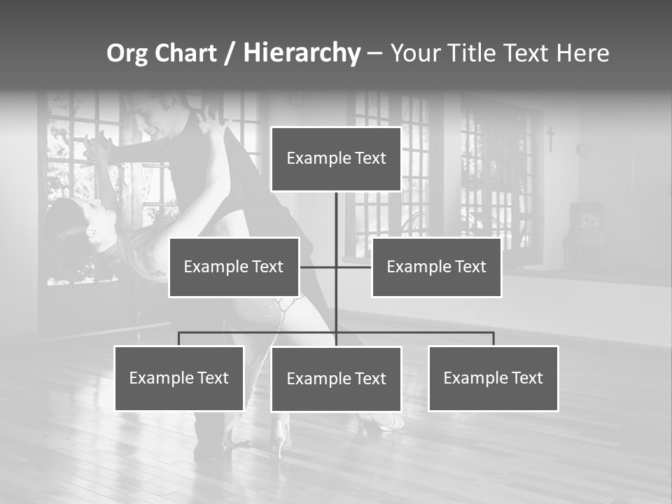 A Young  Couple Dancing And Practicing Ballroom Dancing Together In A Studio - Focus On Woman - Black And White, High Key Effect PowerPoint Template