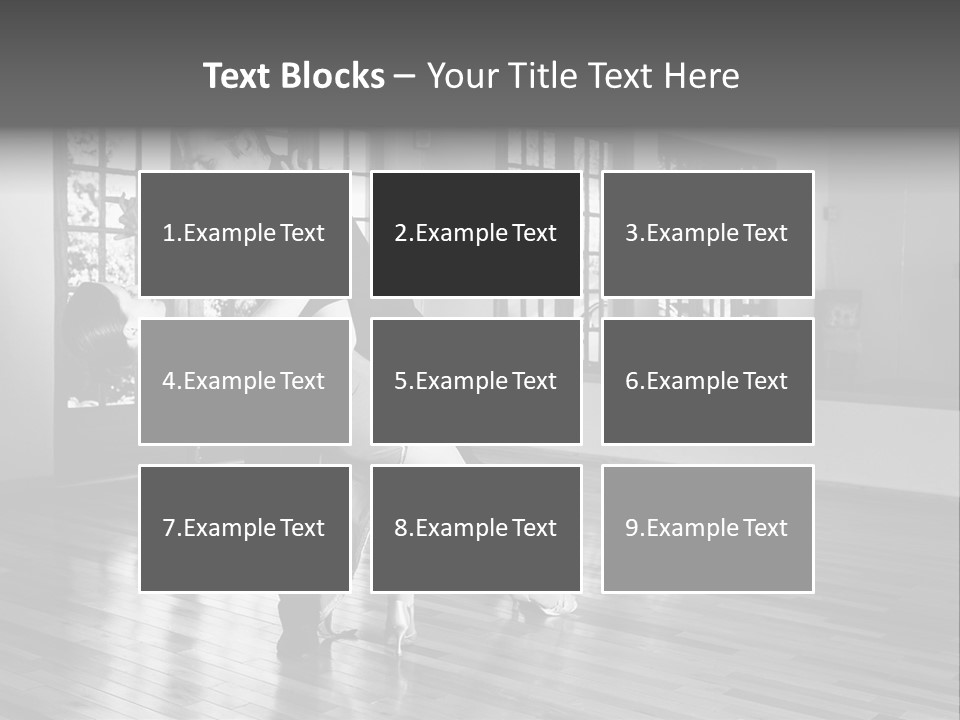 A Young  Couple Dancing And Practicing Ballroom Dancing Together In A Studio - Focus On Woman - Black And White, High Key Effect PowerPoint Template