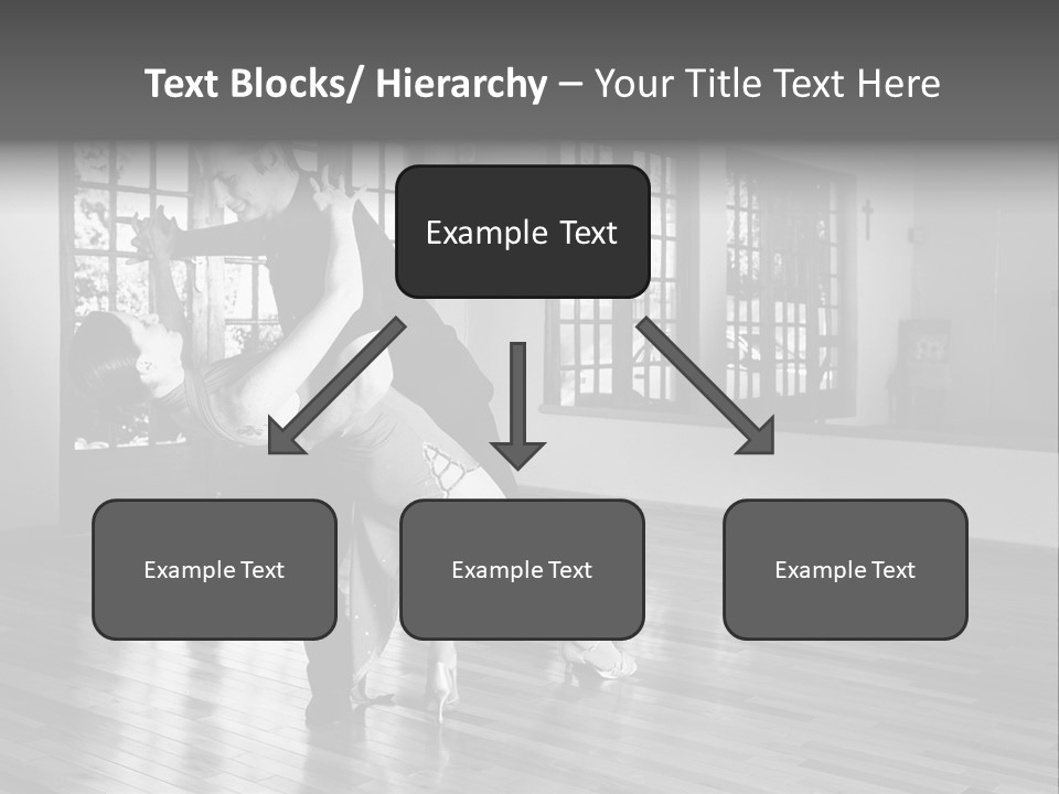 A Young  Couple Dancing And Practicing Ballroom Dancing Together In A Studio - Focus On Woman - Black And White, High Key Effect PowerPoint Template