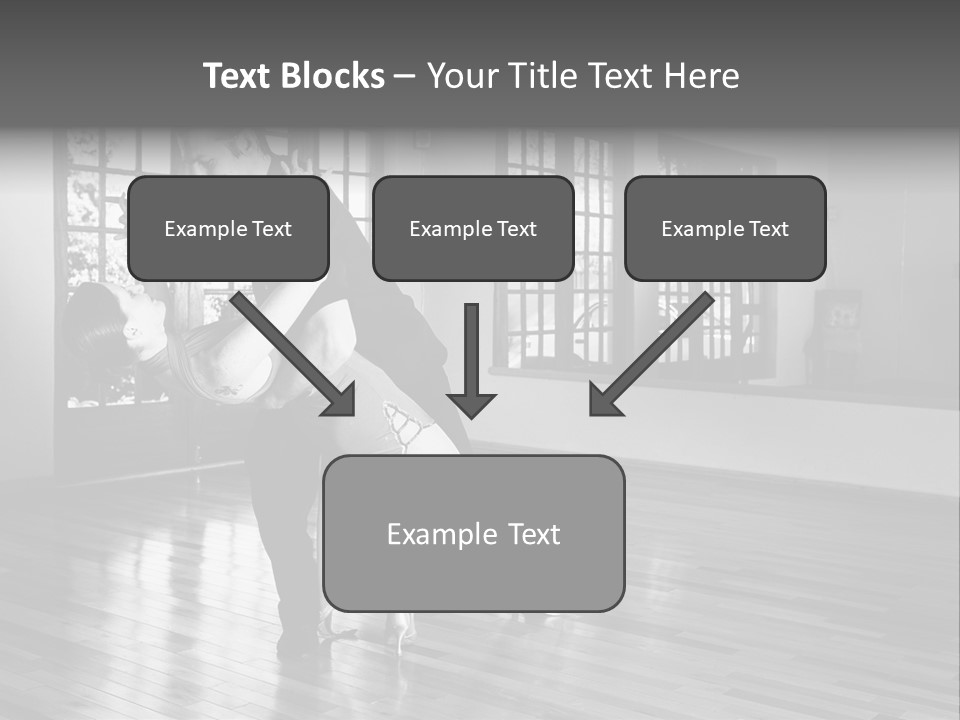 A Young  Couple Dancing And Practicing Ballroom Dancing Together In A Studio - Focus On Woman - Black And White, High Key Effect PowerPoint Template