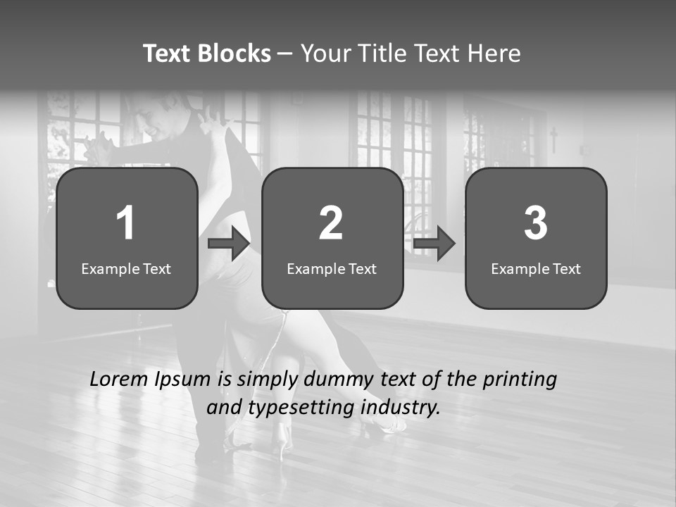 A Young  Couple Dancing And Practicing Ballroom Dancing Together In A Studio - Focus On Woman - Black And White, High Key Effect PowerPoint Template