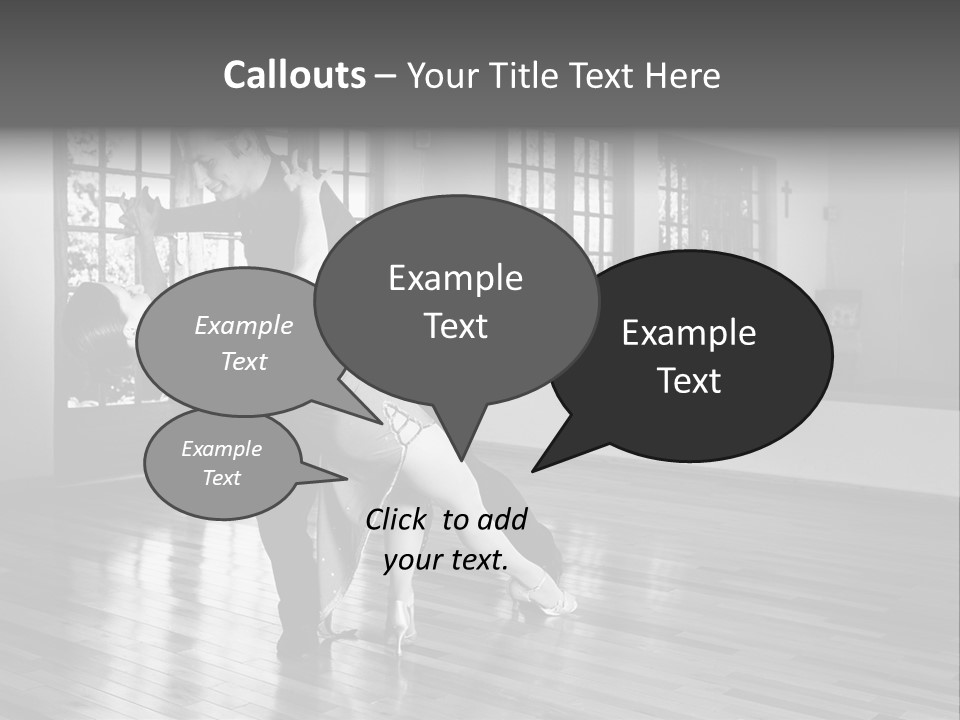 A Young  Couple Dancing And Practicing Ballroom Dancing Together In A Studio - Focus On Woman - Black And White, High Key Effect PowerPoint Template