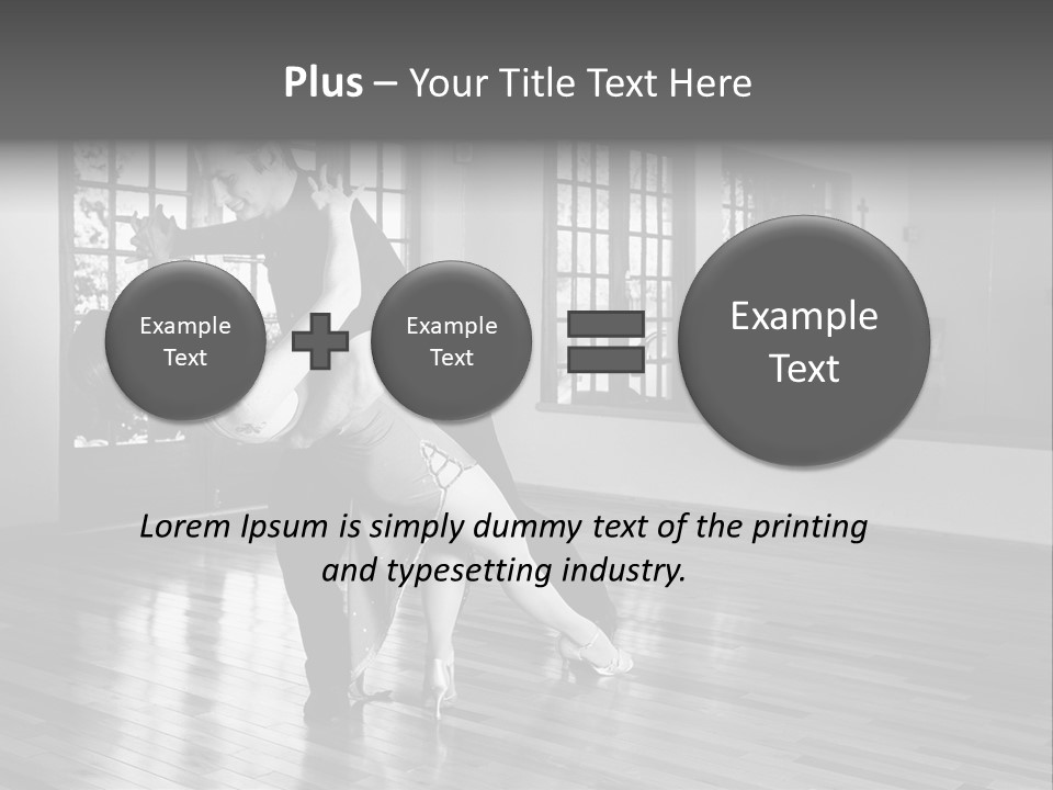 A Young  Couple Dancing And Practicing Ballroom Dancing Together In A Studio - Focus On Woman - Black And White, High Key Effect PowerPoint Template