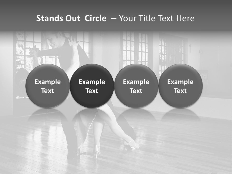 A Young  Couple Dancing And Practicing Ballroom Dancing Together In A Studio - Focus On Woman - Black And White, High Key Effect PowerPoint Template