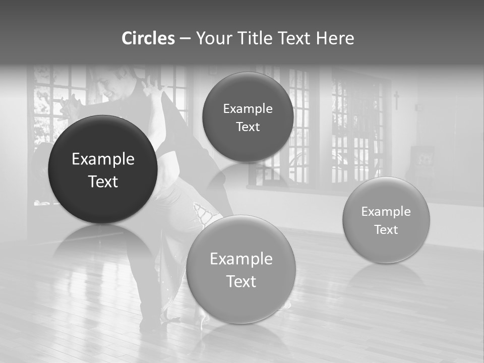 A Young  Couple Dancing And Practicing Ballroom Dancing Together In A Studio - Focus On Woman - Black And White, High Key Effect PowerPoint Template