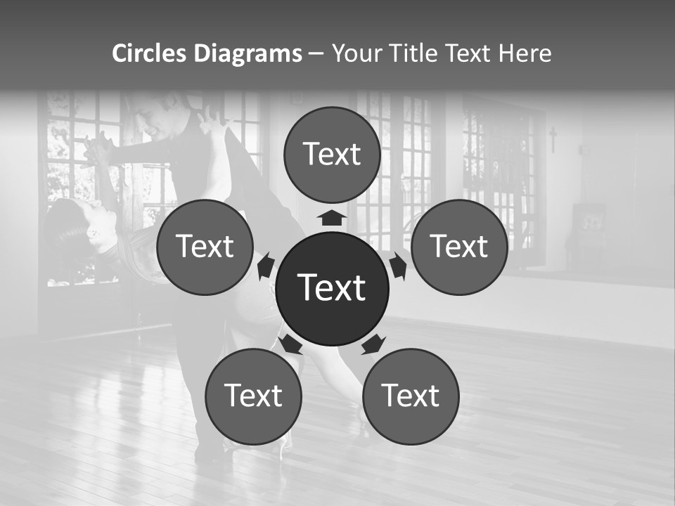 A Young  Couple Dancing And Practicing Ballroom Dancing Together In A Studio - Focus On Woman - Black And White, High Key Effect PowerPoint Template