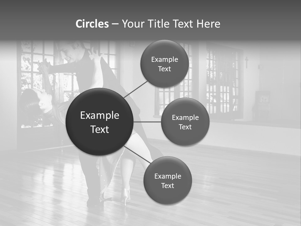 A Young  Couple Dancing And Practicing Ballroom Dancing Together In A Studio - Focus On Woman - Black And White, High Key Effect PowerPoint Template