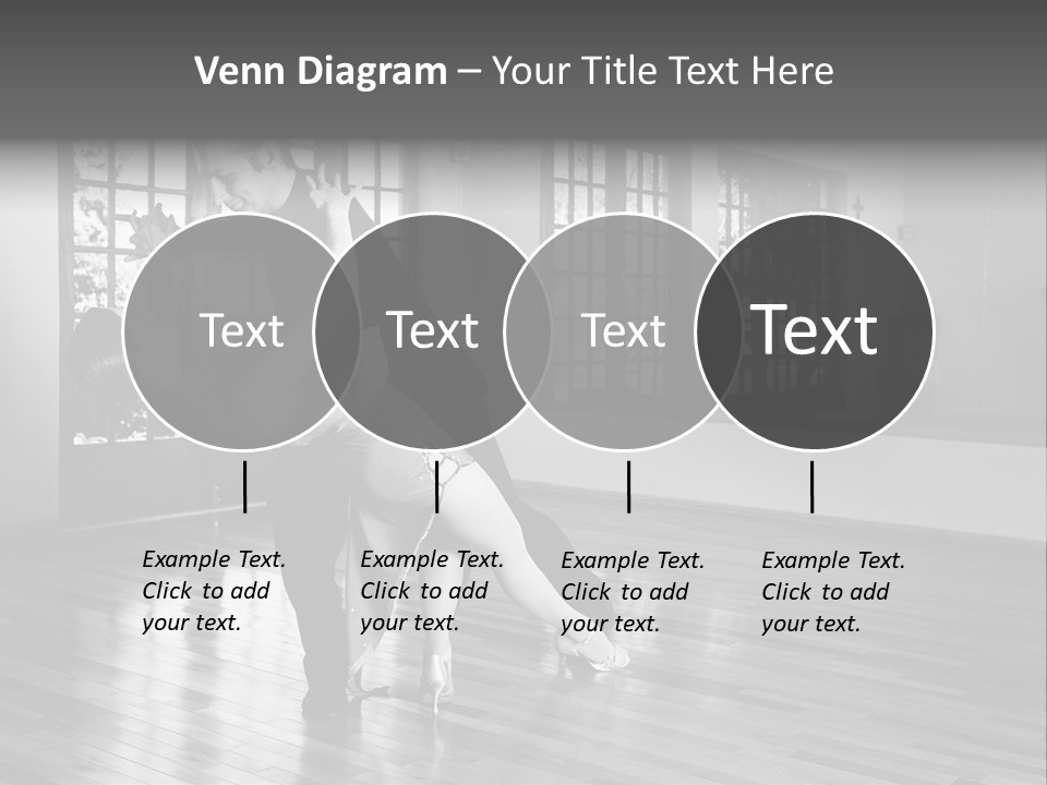 A Young  Couple Dancing And Practicing Ballroom Dancing Together In A Studio - Focus On Woman - Black And White, High Key Effect PowerPoint Template