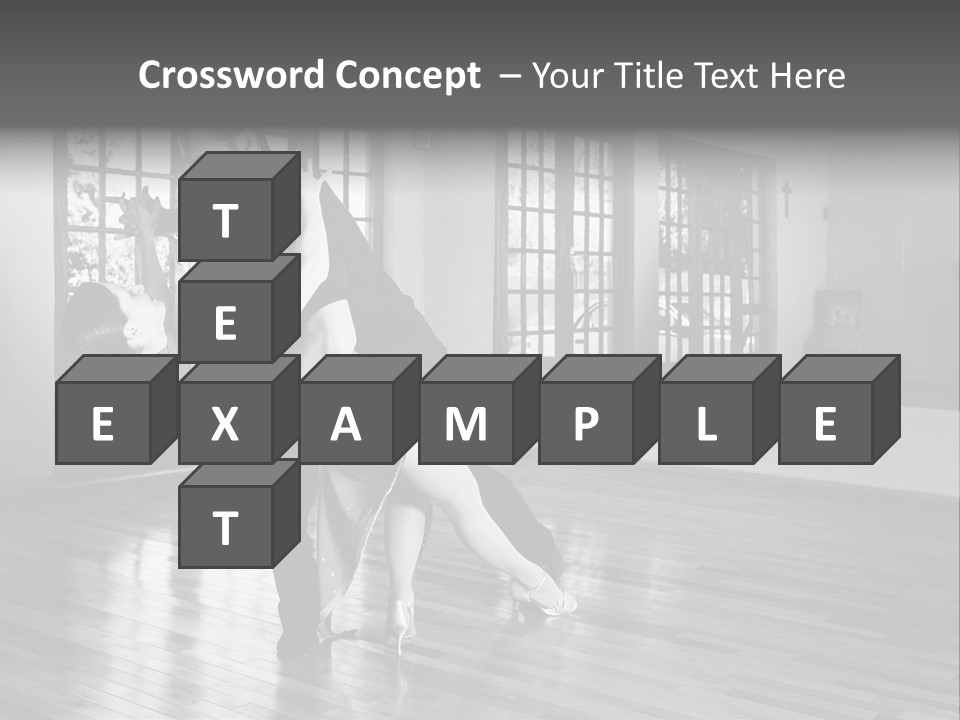 A Young  Couple Dancing And Practicing Ballroom Dancing Together In A Studio - Focus On Woman - Black And White, High Key Effect PowerPoint Template