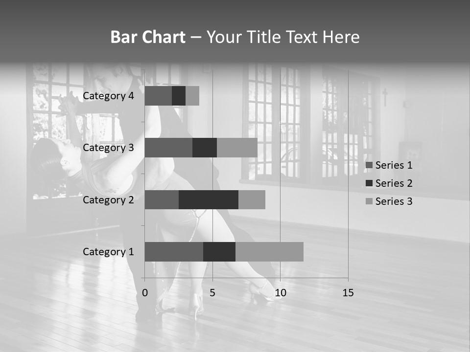 A Young  Couple Dancing And Practicing Ballroom Dancing Together In A Studio - Focus On Woman - Black And White, High Key Effect PowerPoint Template