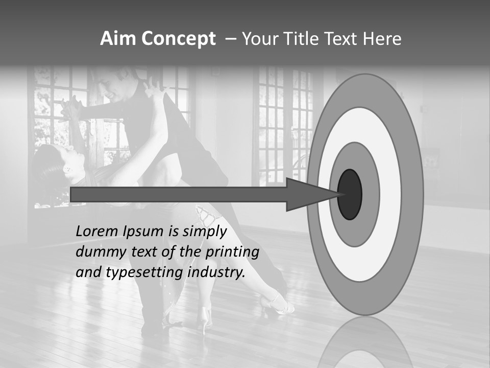 A Young  Couple Dancing And Practicing Ballroom Dancing Together In A Studio - Focus On Woman - Black And White, High Key Effect PowerPoint Template