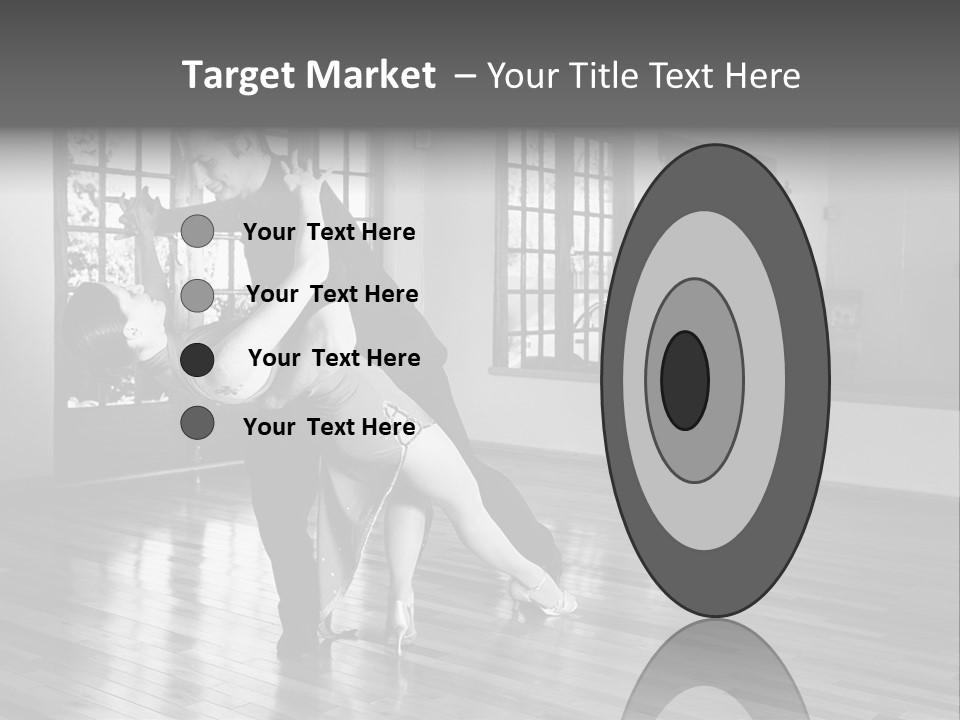 A Young  Couple Dancing And Practicing Ballroom Dancing Together In A Studio - Focus On Woman - Black And White, High Key Effect PowerPoint Template