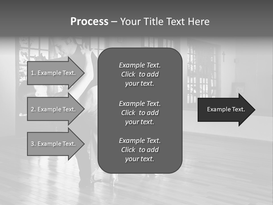 A Young  Couple Dancing And Practicing Ballroom Dancing Together In A Studio - Focus On Woman - Black And White, High Key Effect PowerPoint Template