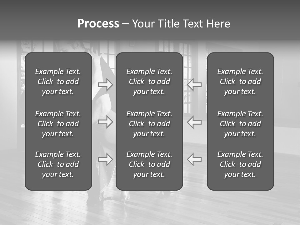 A Young  Couple Dancing And Practicing Ballroom Dancing Together In A Studio - Focus On Woman - Black And White, High Key Effect PowerPoint Template