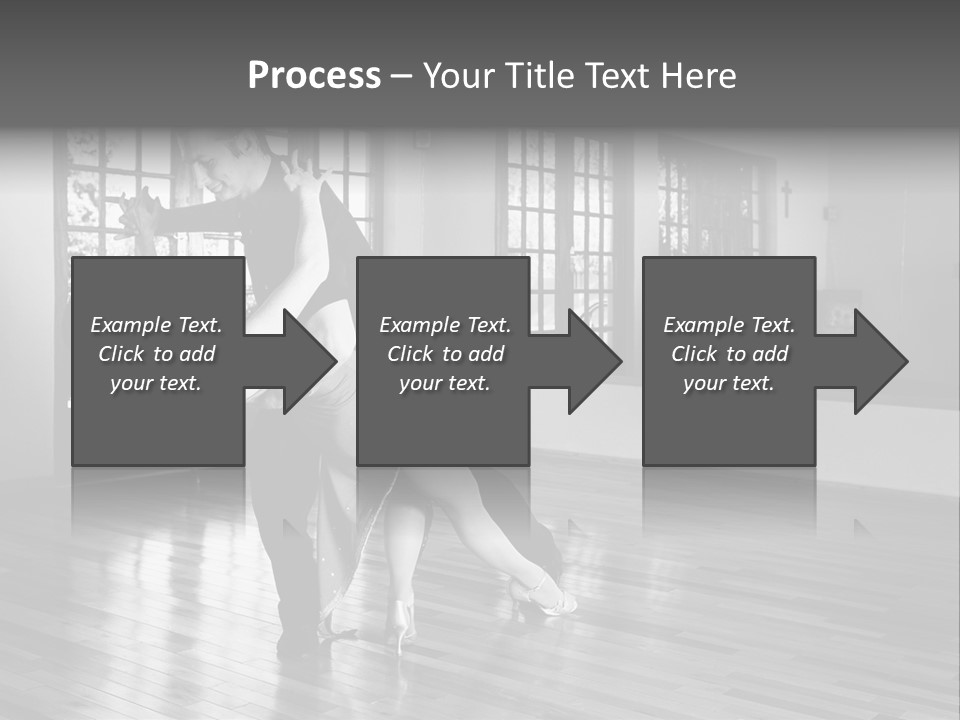 A Young  Couple Dancing And Practicing Ballroom Dancing Together In A Studio - Focus On Woman - Black And White, High Key Effect PowerPoint Template