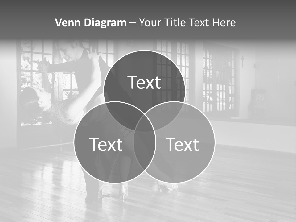 A Young  Couple Dancing And Practicing Ballroom Dancing Together In A Studio - Focus On Woman - Black And White, High Key Effect PowerPoint Template