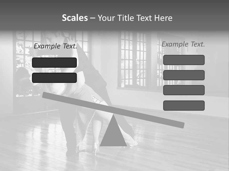 A Young  Couple Dancing And Practicing Ballroom Dancing Together In A Studio - Focus On Woman - Black And White, High Key Effect PowerPoint Template