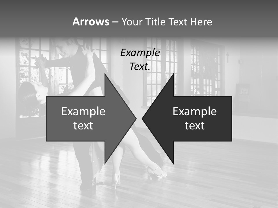 A Young  Couple Dancing And Practicing Ballroom Dancing Together In A Studio - Focus On Woman - Black And White, High Key Effect PowerPoint Template