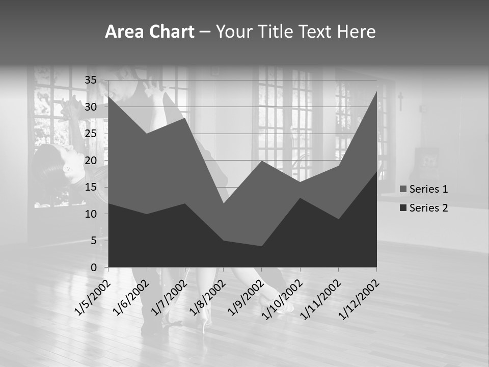 A Young  Couple Dancing And Practicing Ballroom Dancing Together In A Studio - Focus On Woman - Black And White, High Key Effect PowerPoint Template