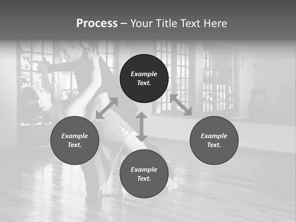 A Young  Couple Dancing And Practicing Ballroom Dancing Together In A Studio - Focus On Woman - Black And White, High Key Effect PowerPoint Template