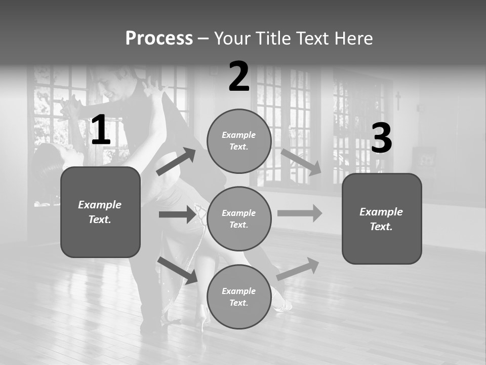 A Young  Couple Dancing And Practicing Ballroom Dancing Together In A Studio - Focus On Woman - Black And White, High Key Effect PowerPoint Template