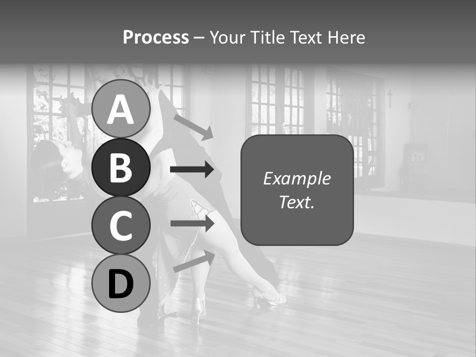 A Young  Couple Dancing And Practicing Ballroom Dancing Together In A Studio - Focus On Woman - Black And White, High Key Effect PowerPoint Template