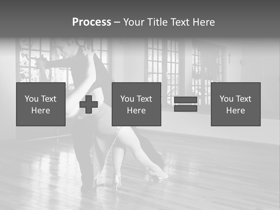 A Young  Couple Dancing And Practicing Ballroom Dancing Together In A Studio - Focus On Woman - Black And White, High Key Effect PowerPoint Template