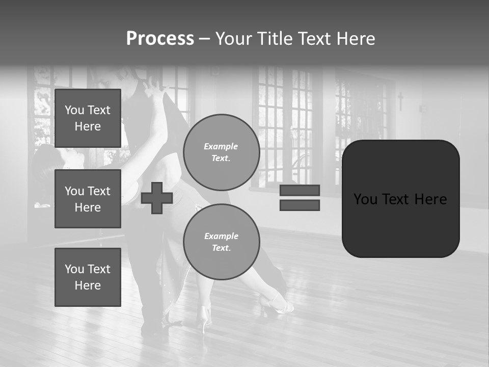 A Young  Couple Dancing And Practicing Ballroom Dancing Together In A Studio - Focus On Woman - Black And White, High Key Effect PowerPoint Template