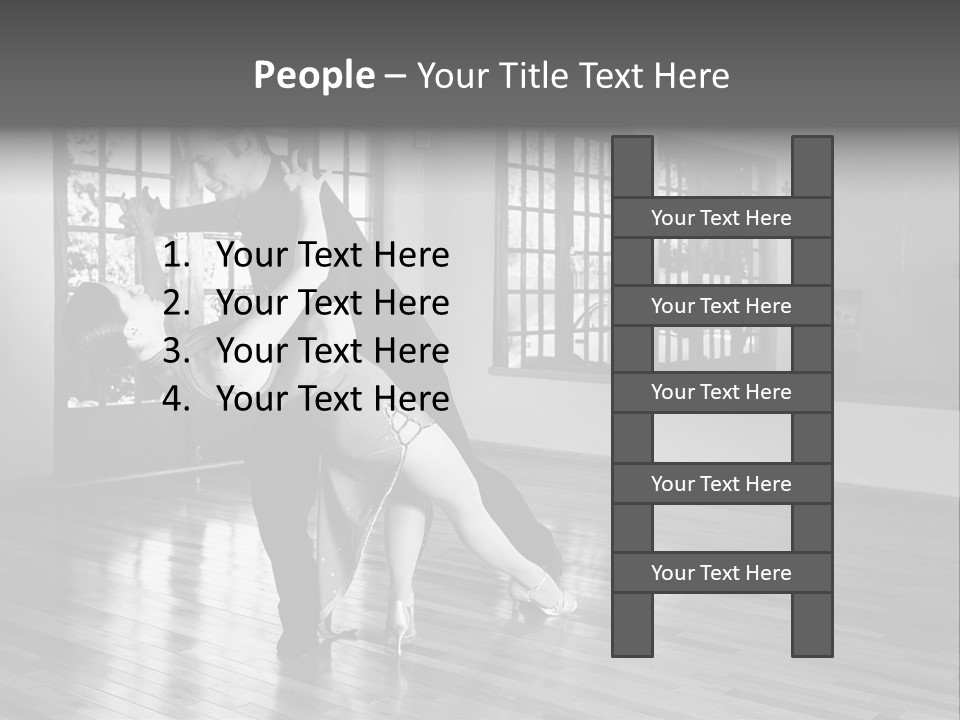 A Young  Couple Dancing And Practicing Ballroom Dancing Together In A Studio - Focus On Woman - Black And White, High Key Effect PowerPoint Template