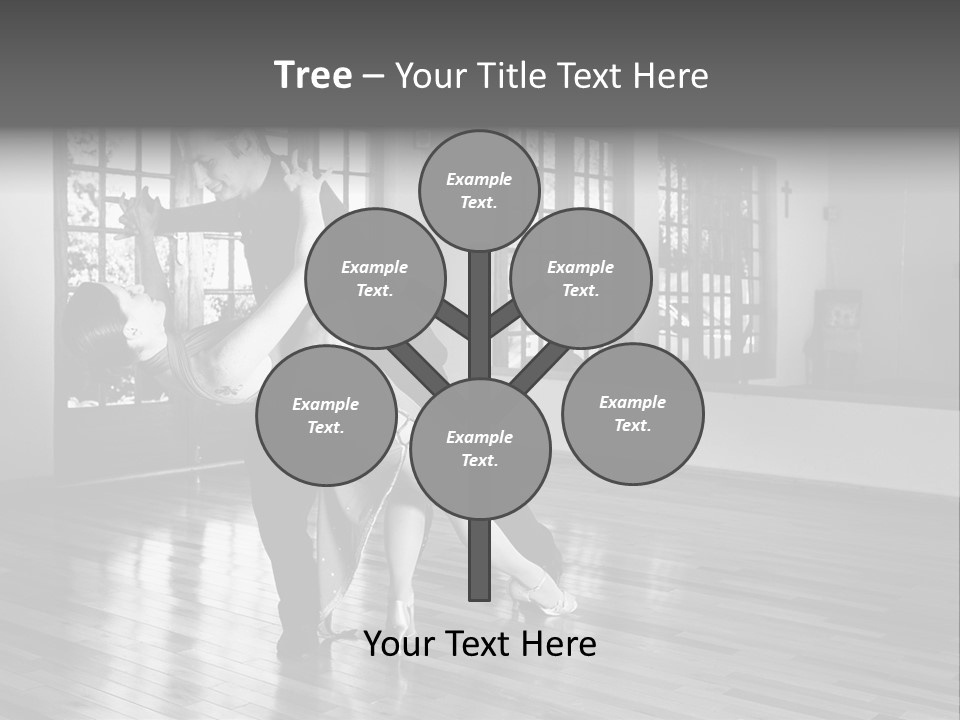 A Young  Couple Dancing And Practicing Ballroom Dancing Together In A Studio - Focus On Woman - Black And White, High Key Effect PowerPoint Template