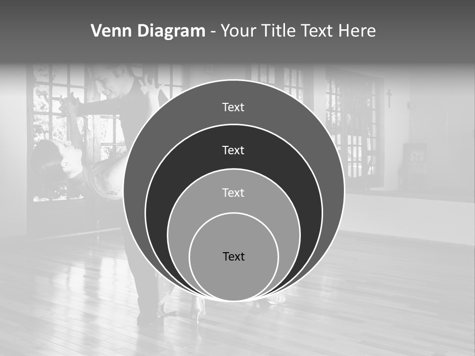 A Young  Couple Dancing And Practicing Ballroom Dancing Together In A Studio - Focus On Woman - Black And White, High Key Effect PowerPoint Template