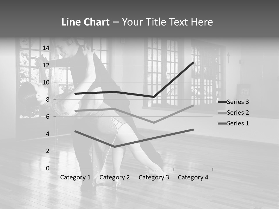 A Young  Couple Dancing And Practicing Ballroom Dancing Together In A Studio - Focus On Woman - Black And White, High Key Effect PowerPoint Template