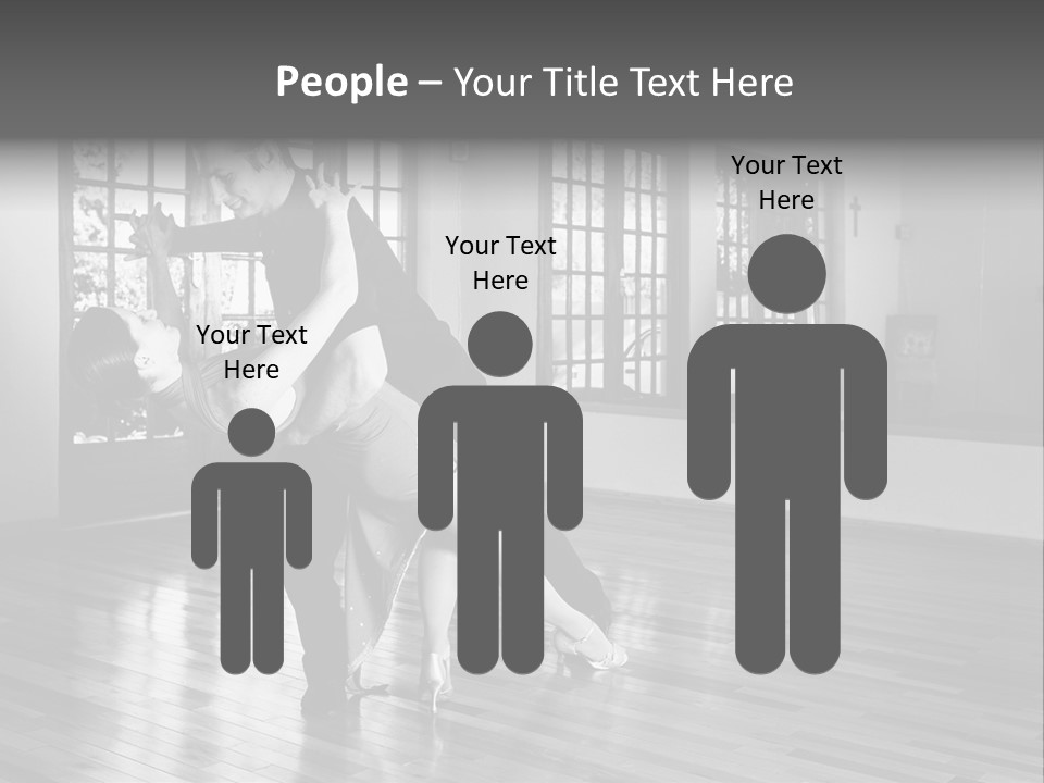 A Young  Couple Dancing And Practicing Ballroom Dancing Together In A Studio - Focus On Woman - Black And White, High Key Effect PowerPoint Template