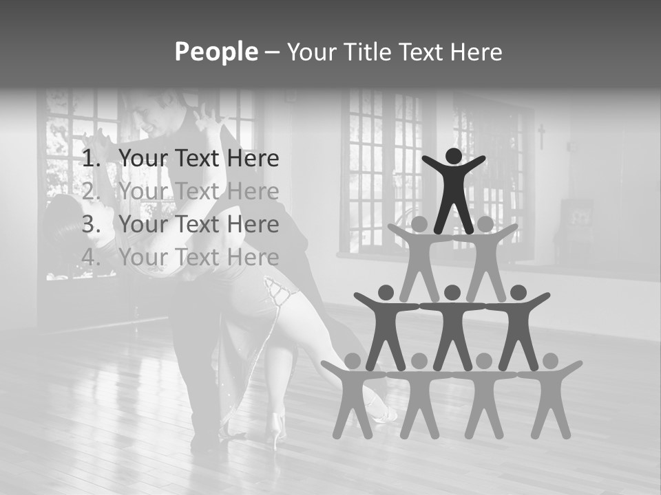 A Young  Couple Dancing And Practicing Ballroom Dancing Together In A Studio - Focus On Woman - Black And White, High Key Effect PowerPoint Template