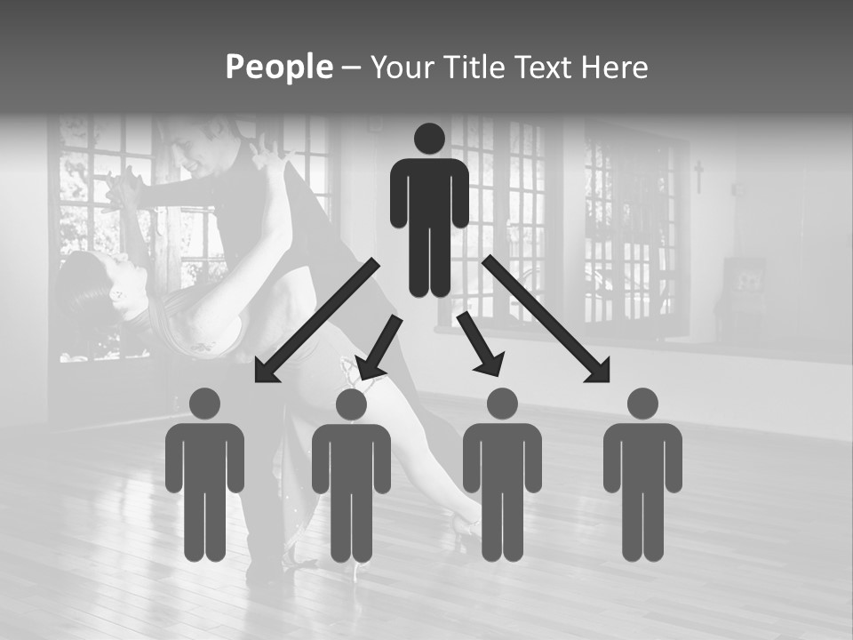 A Young  Couple Dancing And Practicing Ballroom Dancing Together In A Studio - Focus On Woman - Black And White, High Key Effect PowerPoint Template