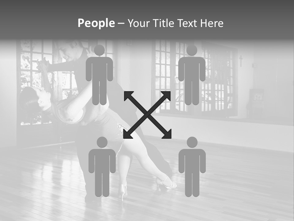 A Young  Couple Dancing And Practicing Ballroom Dancing Together In A Studio - Focus On Woman - Black And White, High Key Effect PowerPoint Template