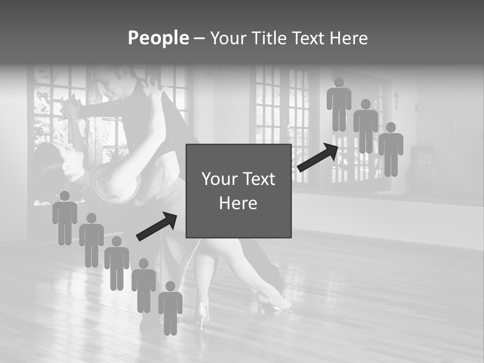 A Young  Couple Dancing And Practicing Ballroom Dancing Together In A Studio - Focus On Woman - Black And White, High Key Effect PowerPoint Template