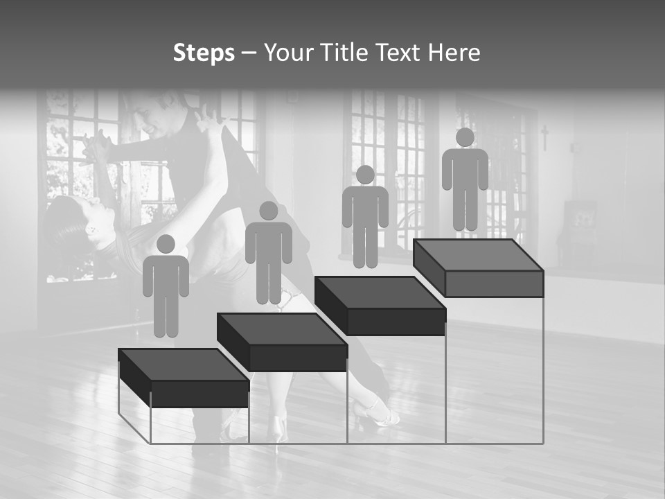 A Young  Couple Dancing And Practicing Ballroom Dancing Together In A Studio - Focus On Woman - Black And White, High Key Effect PowerPoint Template